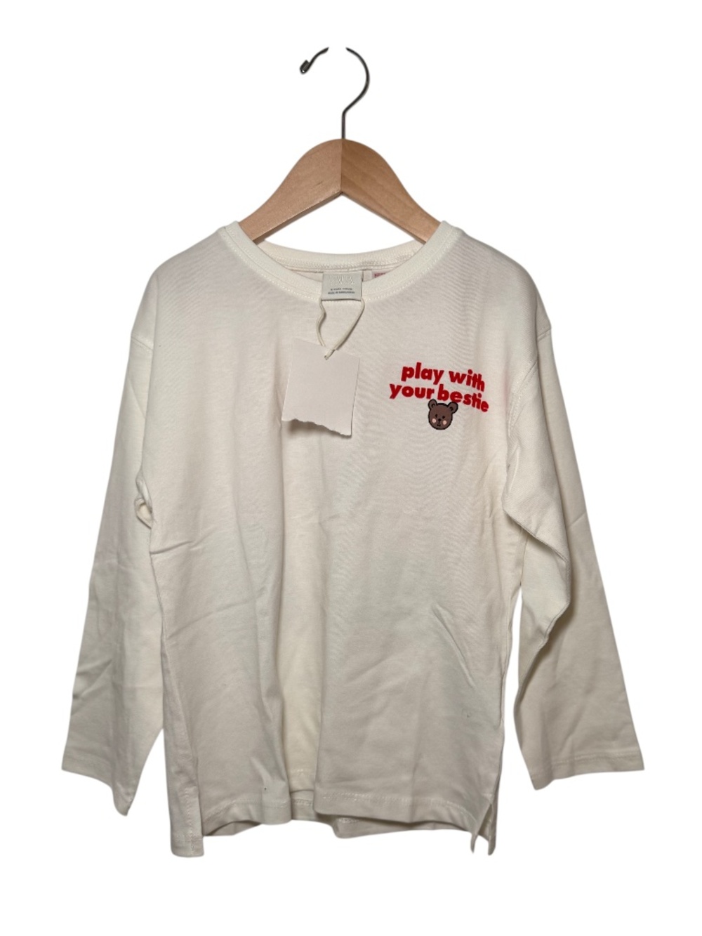 ZARA white long sleeve top with adorable front & back tufted print - size 6